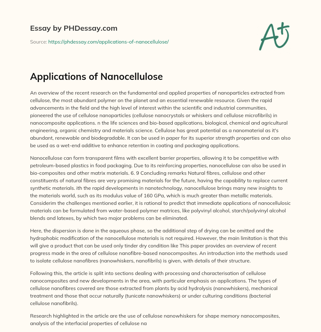 Applications of Nanocellulose essay