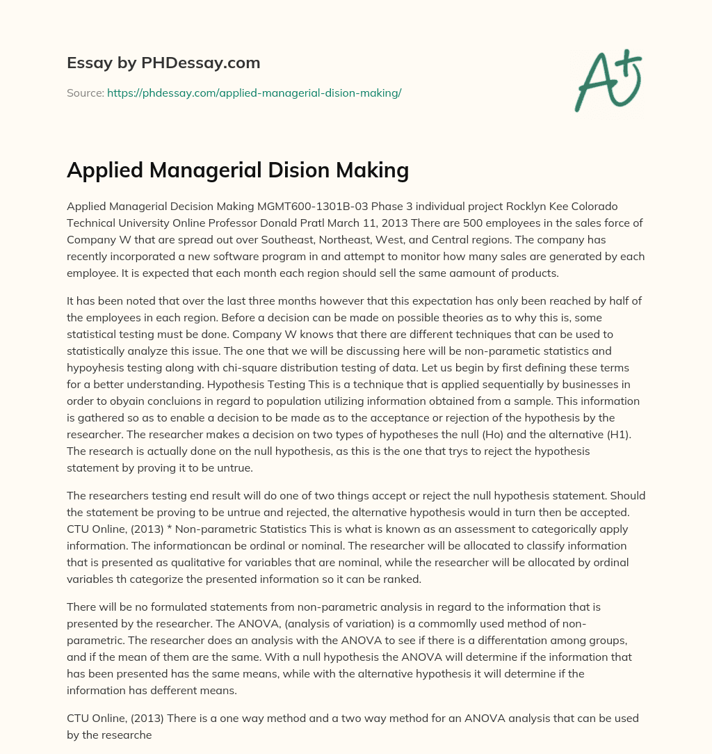 Applied Managerial Dision Making essay