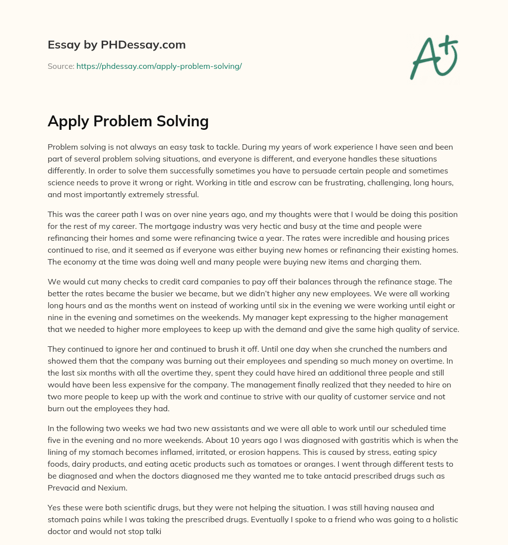 Apply Problem Solving essay