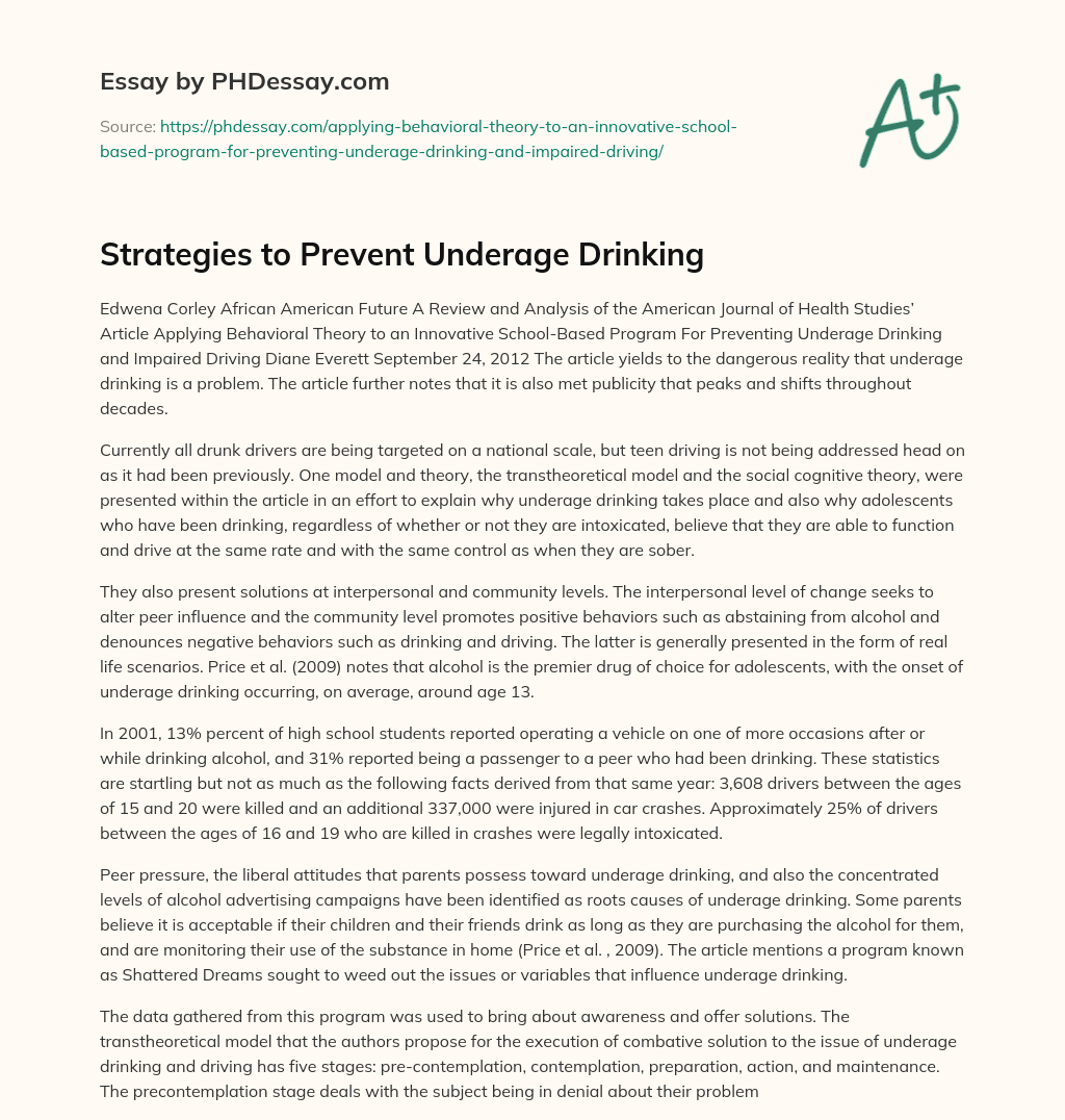 Strategies to Prevent Underage Drinking essay