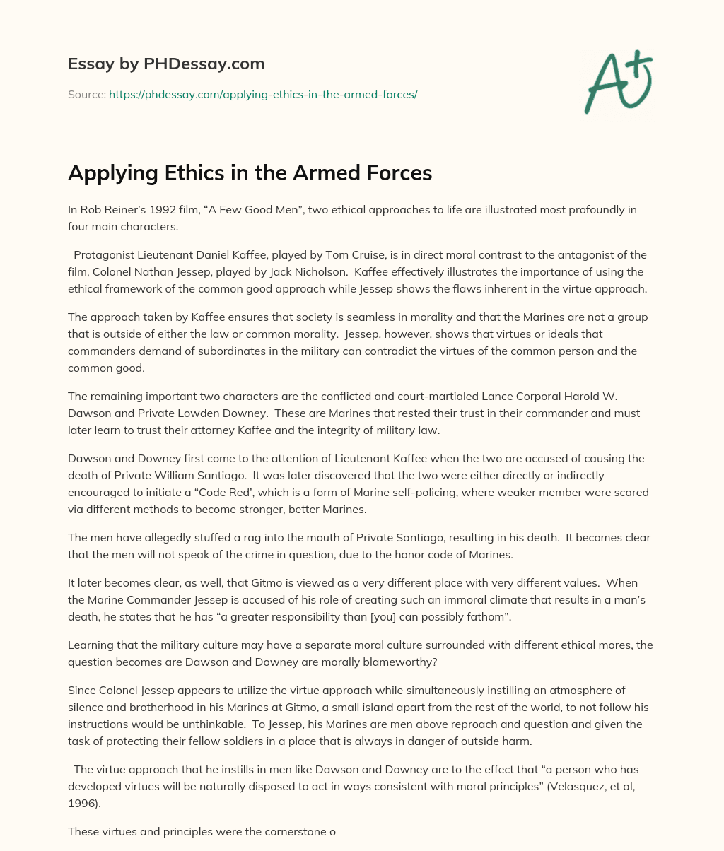Applying Ethics in the Armed Forces essay