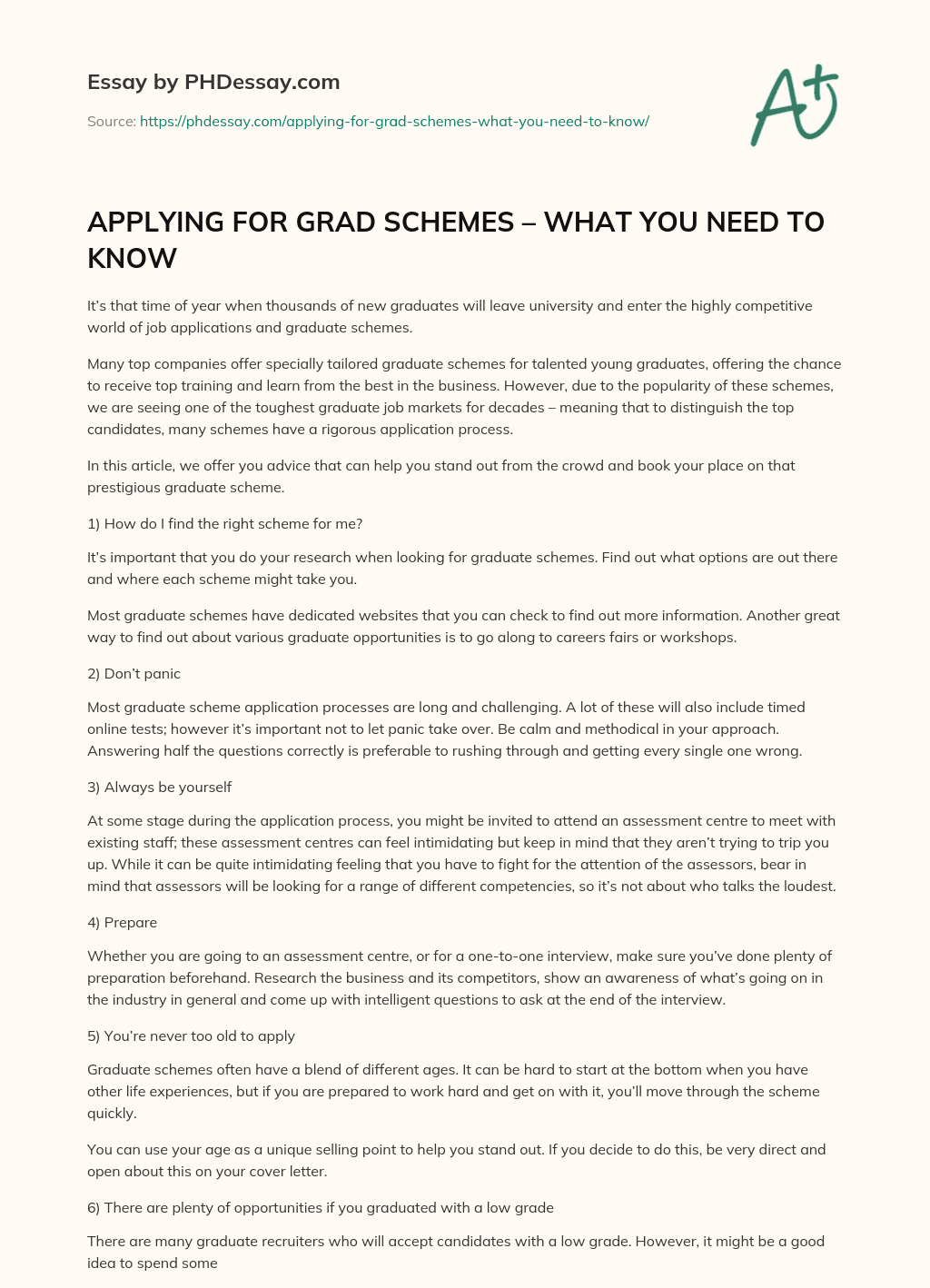 APPLYING FOR GRAD SCHEMES – WHAT YOU NEED TO KNOW essay