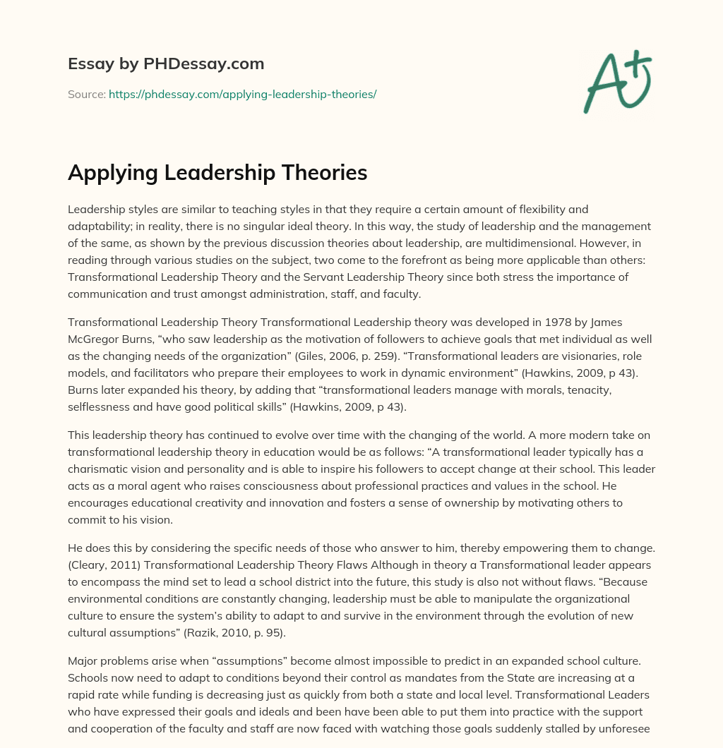 Applying Leadership Theories essay