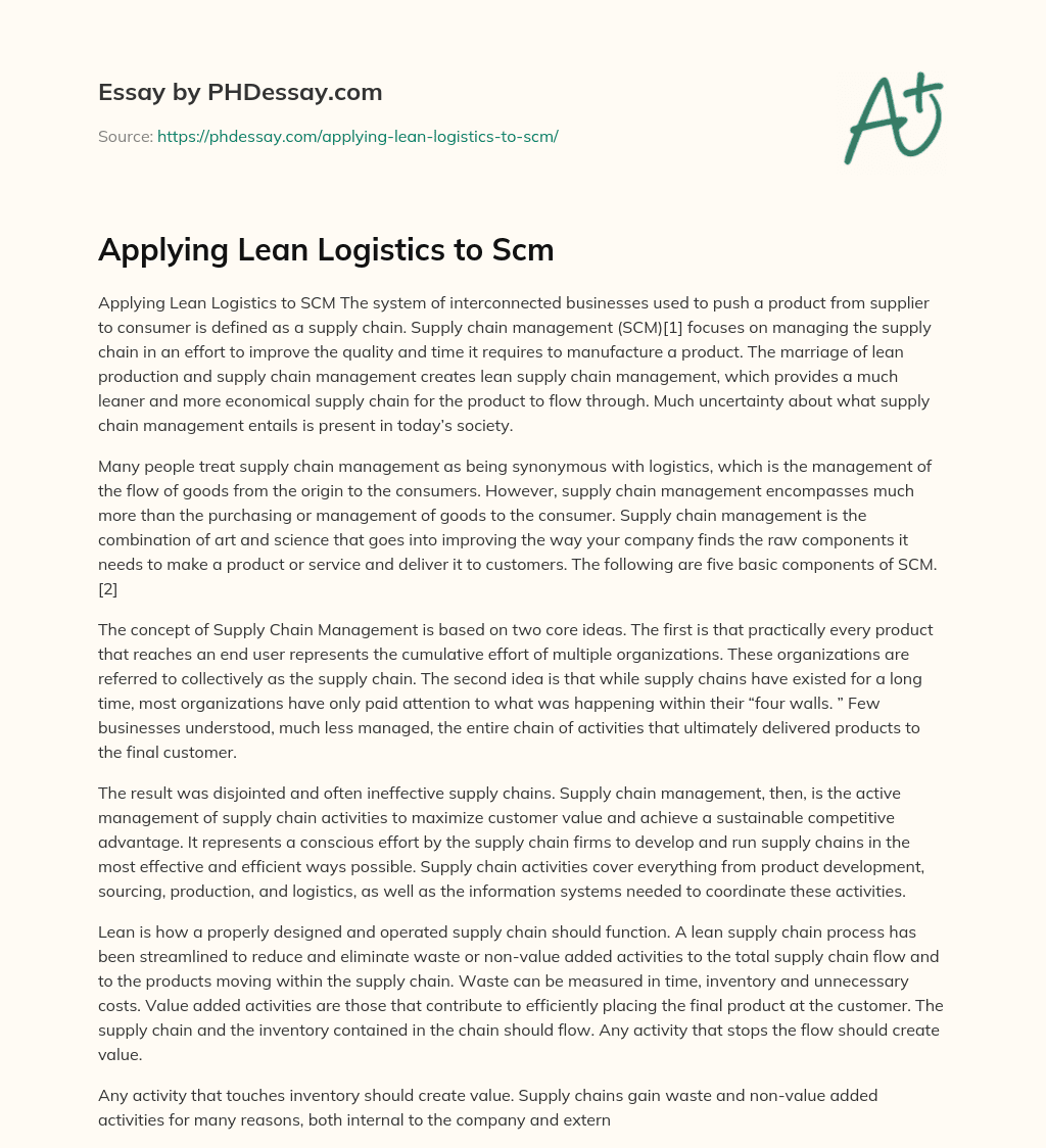 Applying Lean Logistics to Scm essay