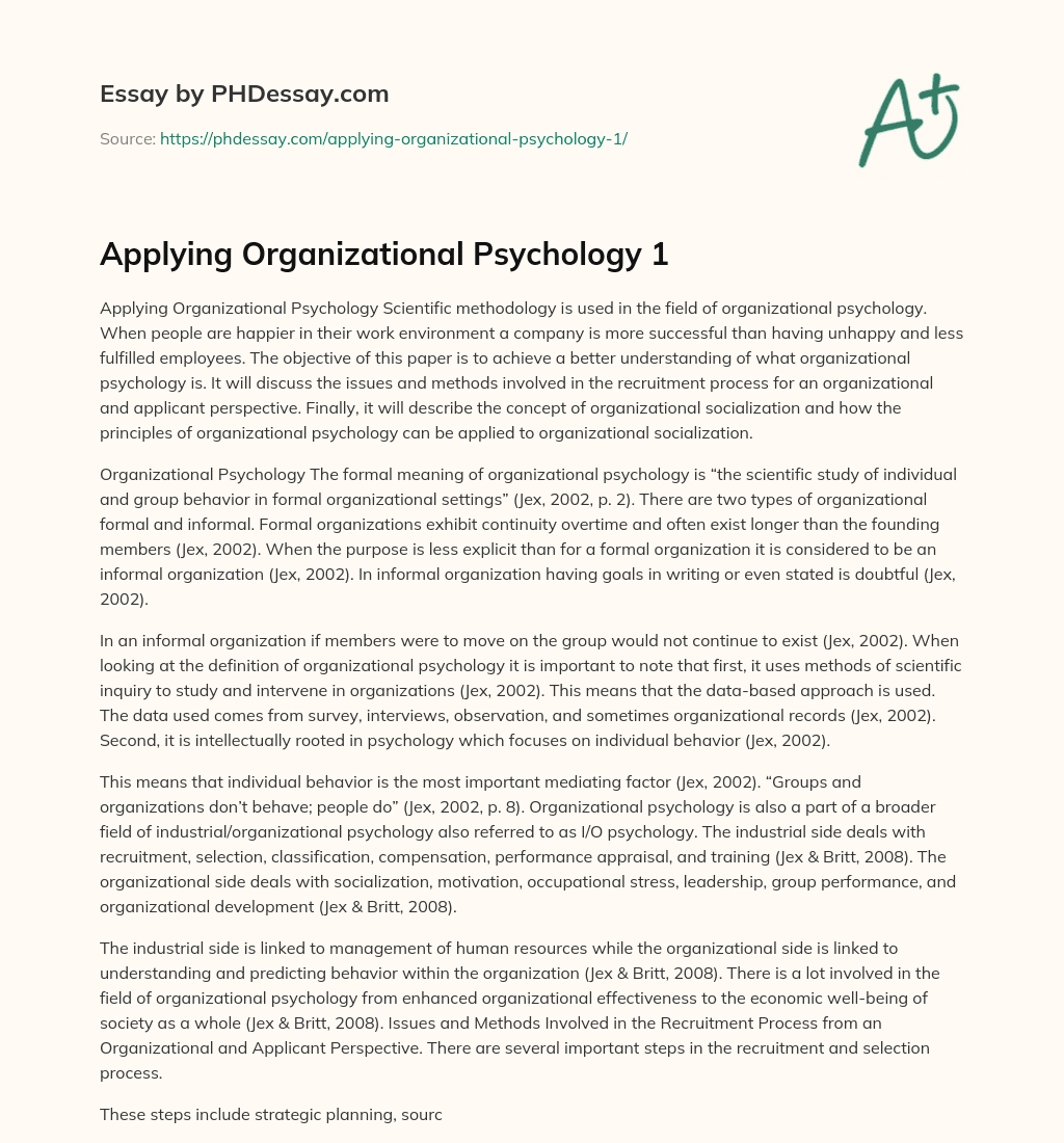 Applying Organizational Psychology 1 essay