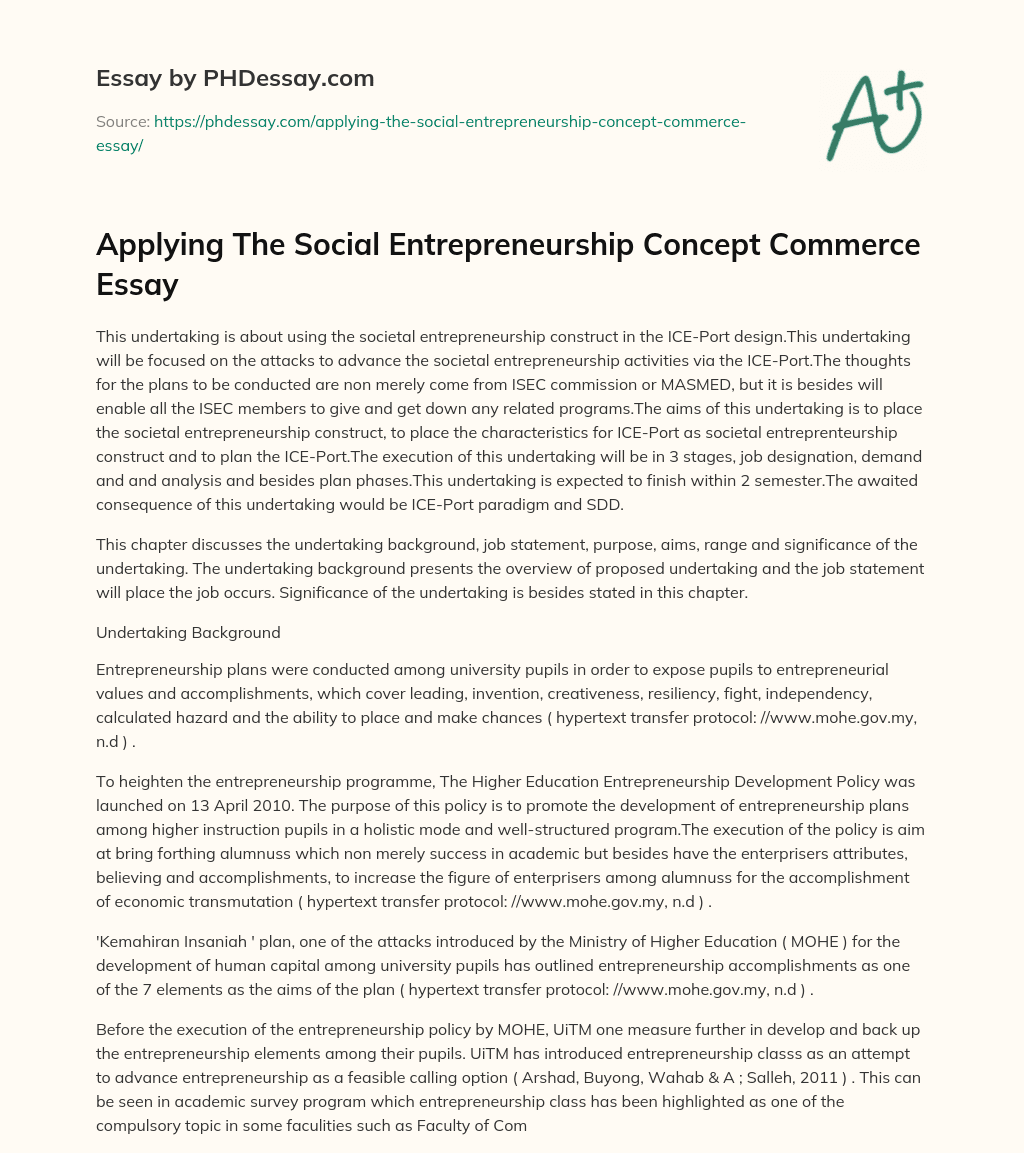 Applying The Social Entrepreneurship Concept Commerce Essay essay
