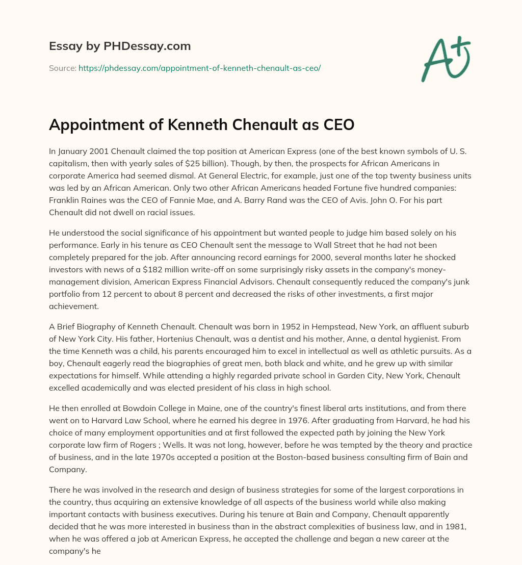 Appointment of Kenneth Chenault as CEO essay