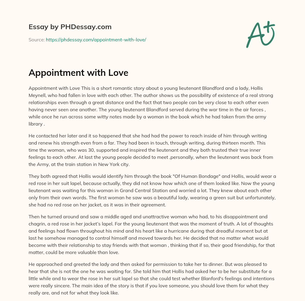 Appointment With Love Summary And Analysis Essay 500 Words PHDessay