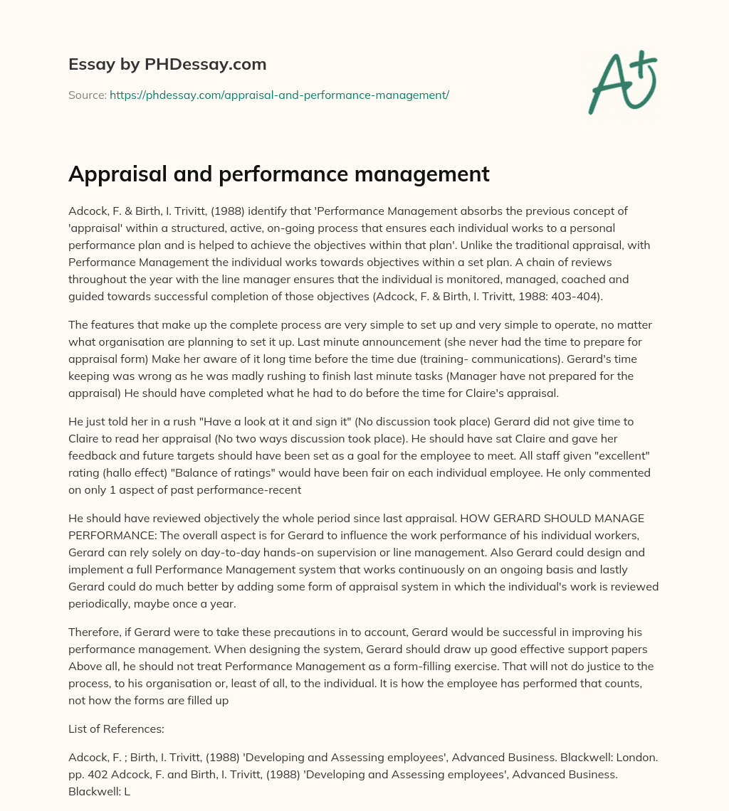 Appraisal and performance management essay