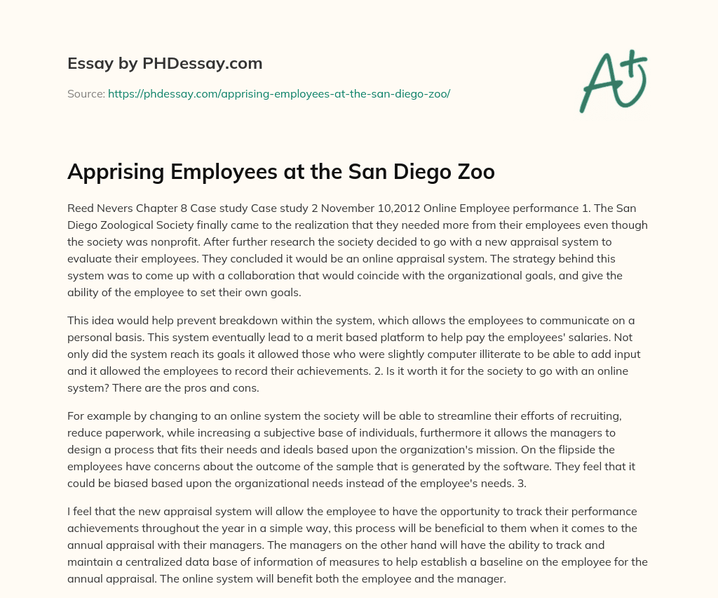 Apprising Employees at the San Diego Zoo essay