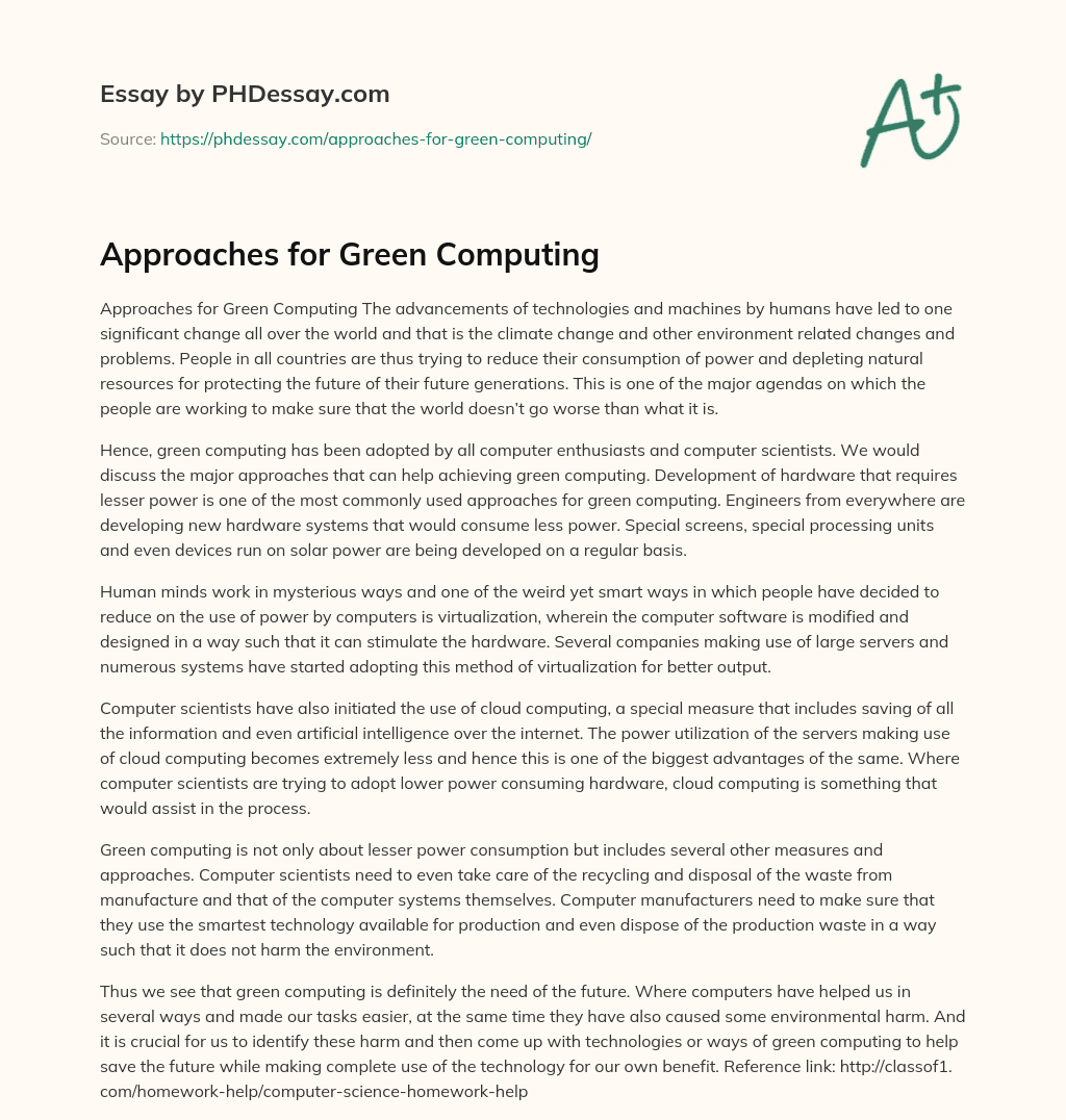 Approaches for Green Computing essay