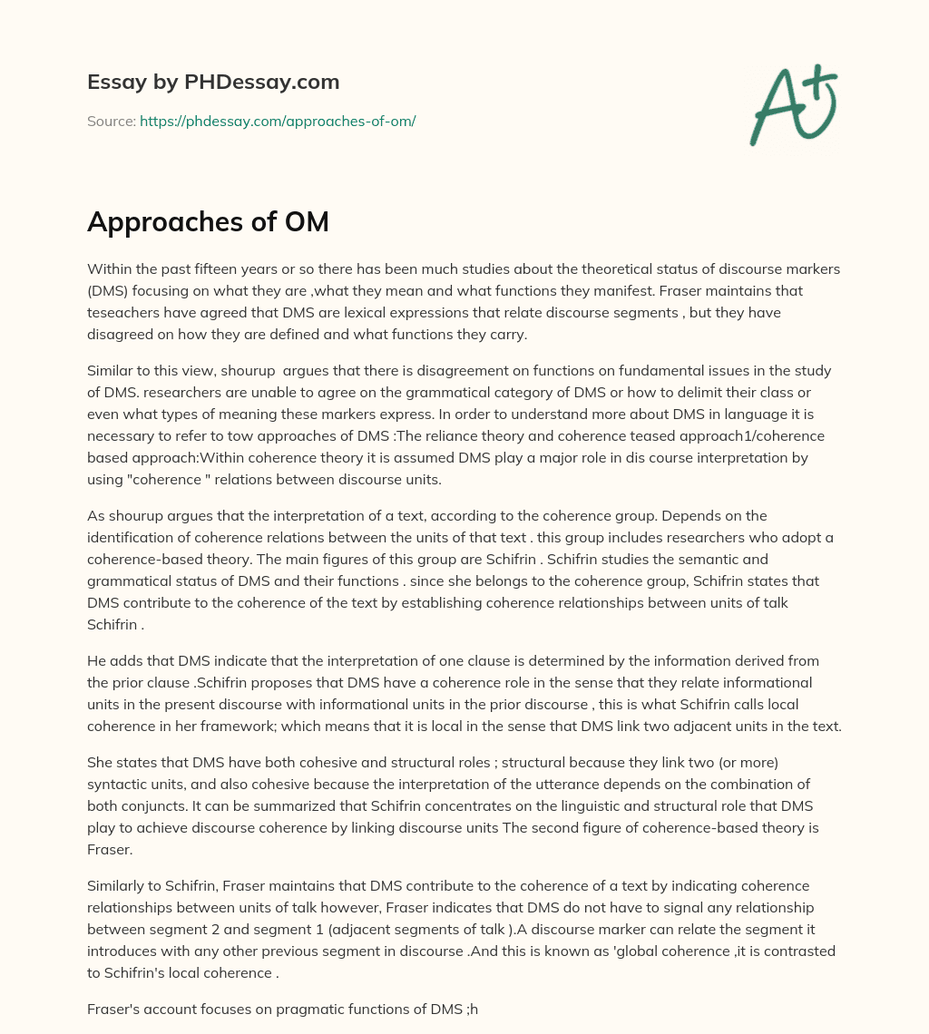 Approaches of OM essay