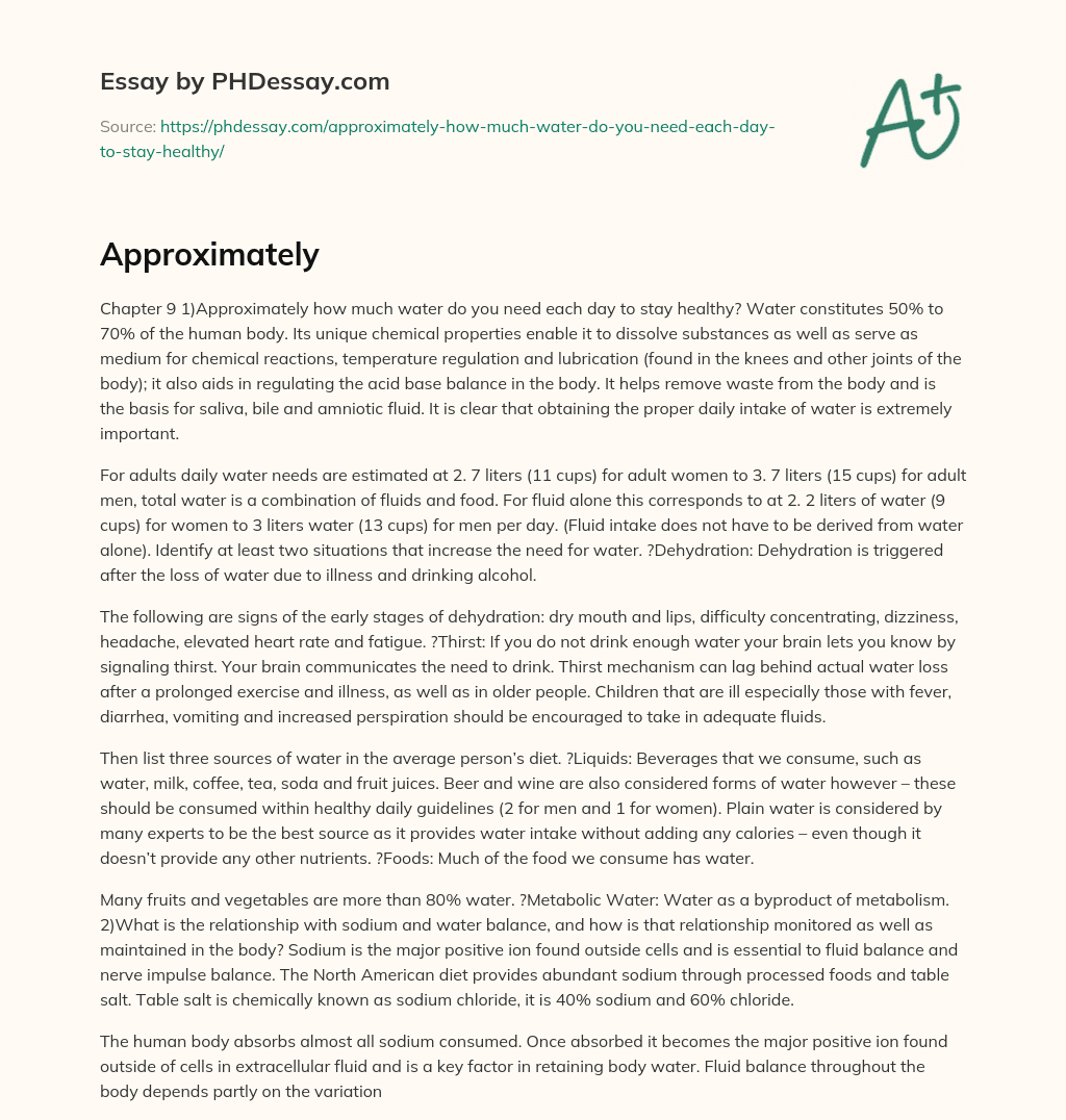 The Importance of Daily Water Intake and Situations that Increase the Need for Water essay