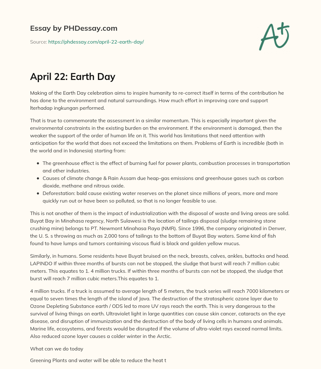 April 22: Earth Day essay