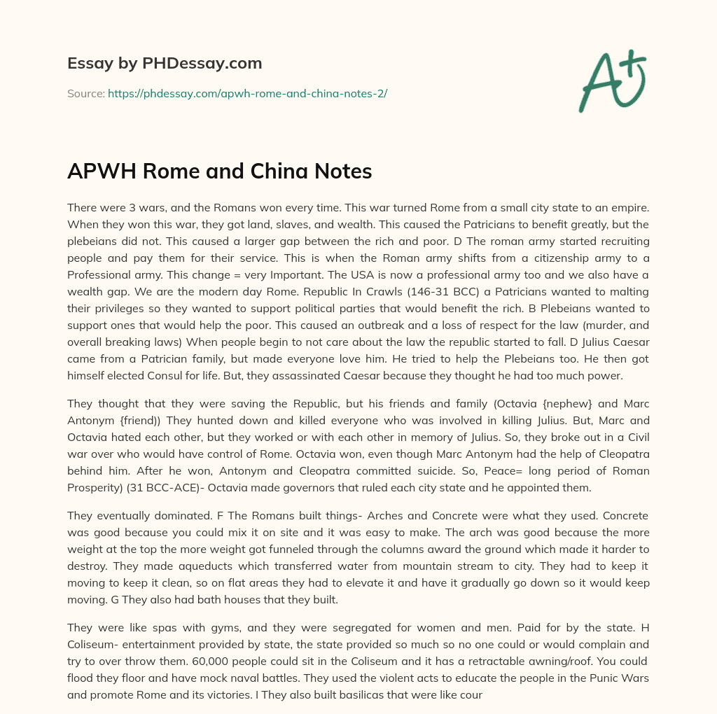 APWH Rome and China Notes essay