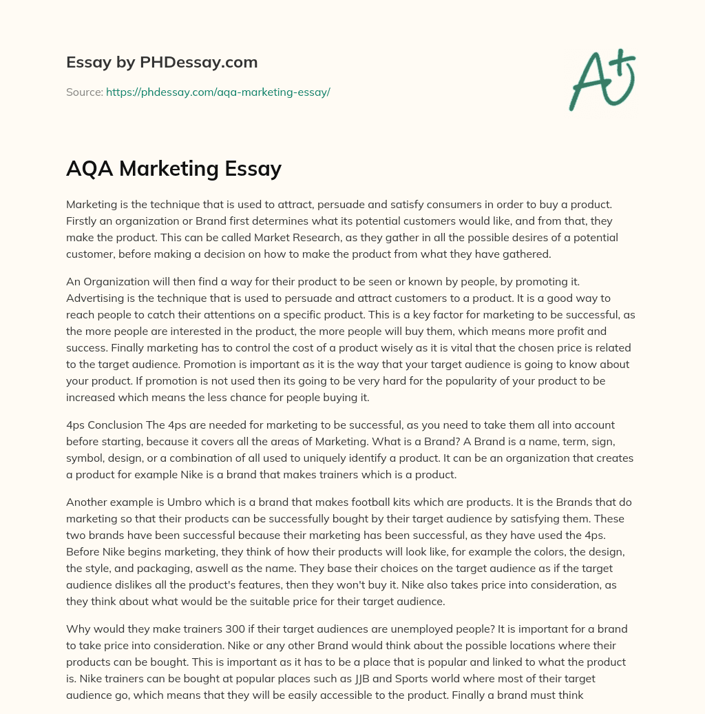 AQA Marketing Essay essay