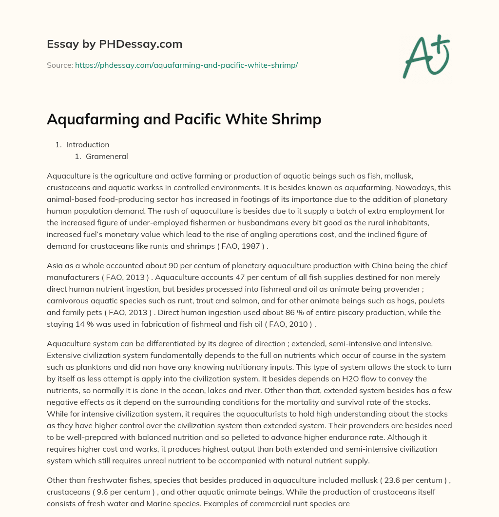 Aquafarming and Pacific White Shrimp essay