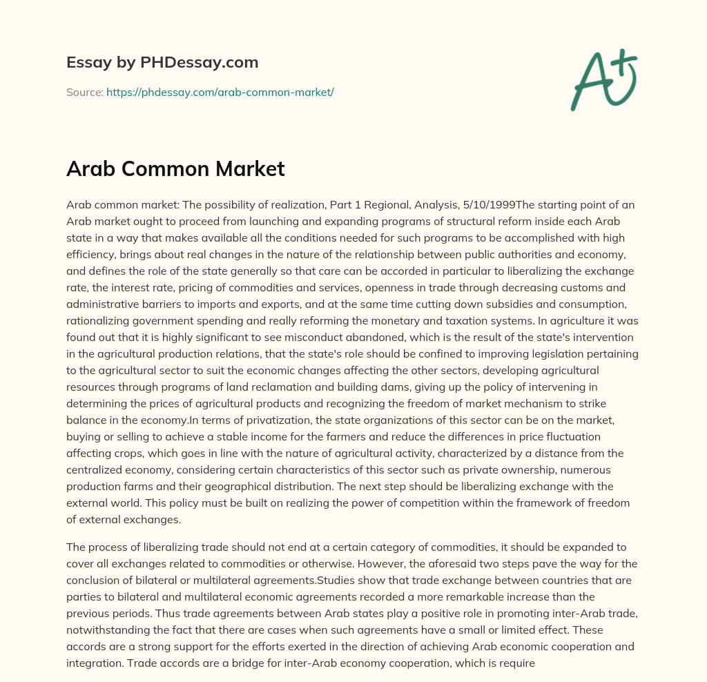 Arab Common Market essay