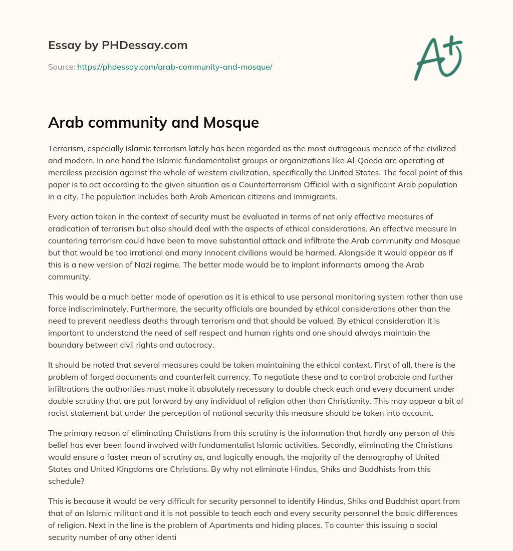 Arab community and Mosque essay