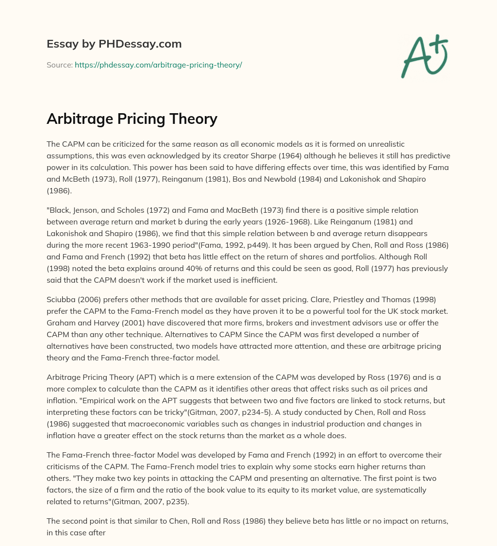 Arbitrage Pricing Theory essay