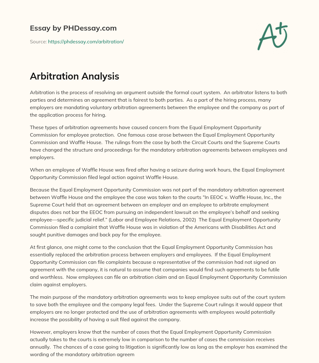 Arbitration Analysis essay