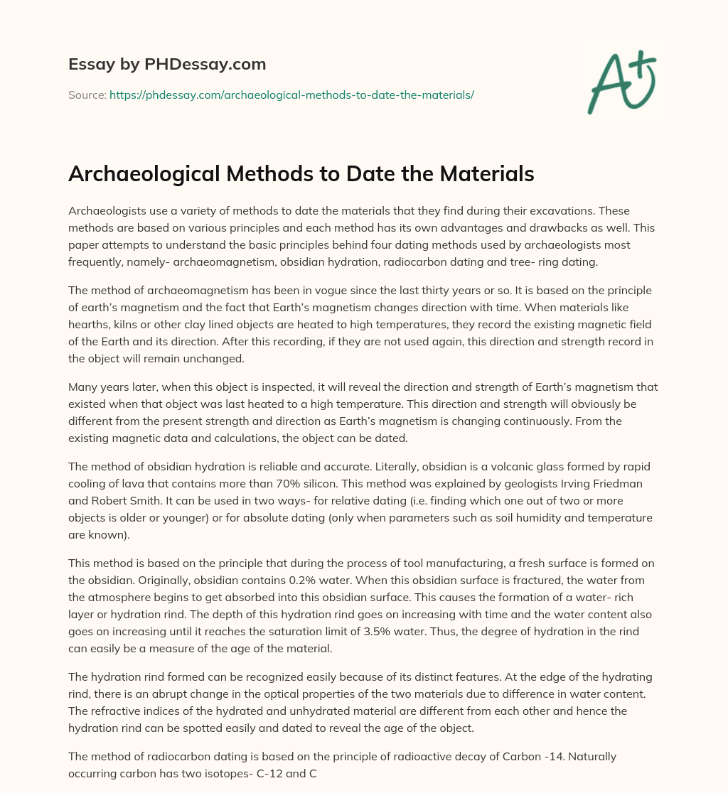 Archaeological Methods to Date the Materials essay
