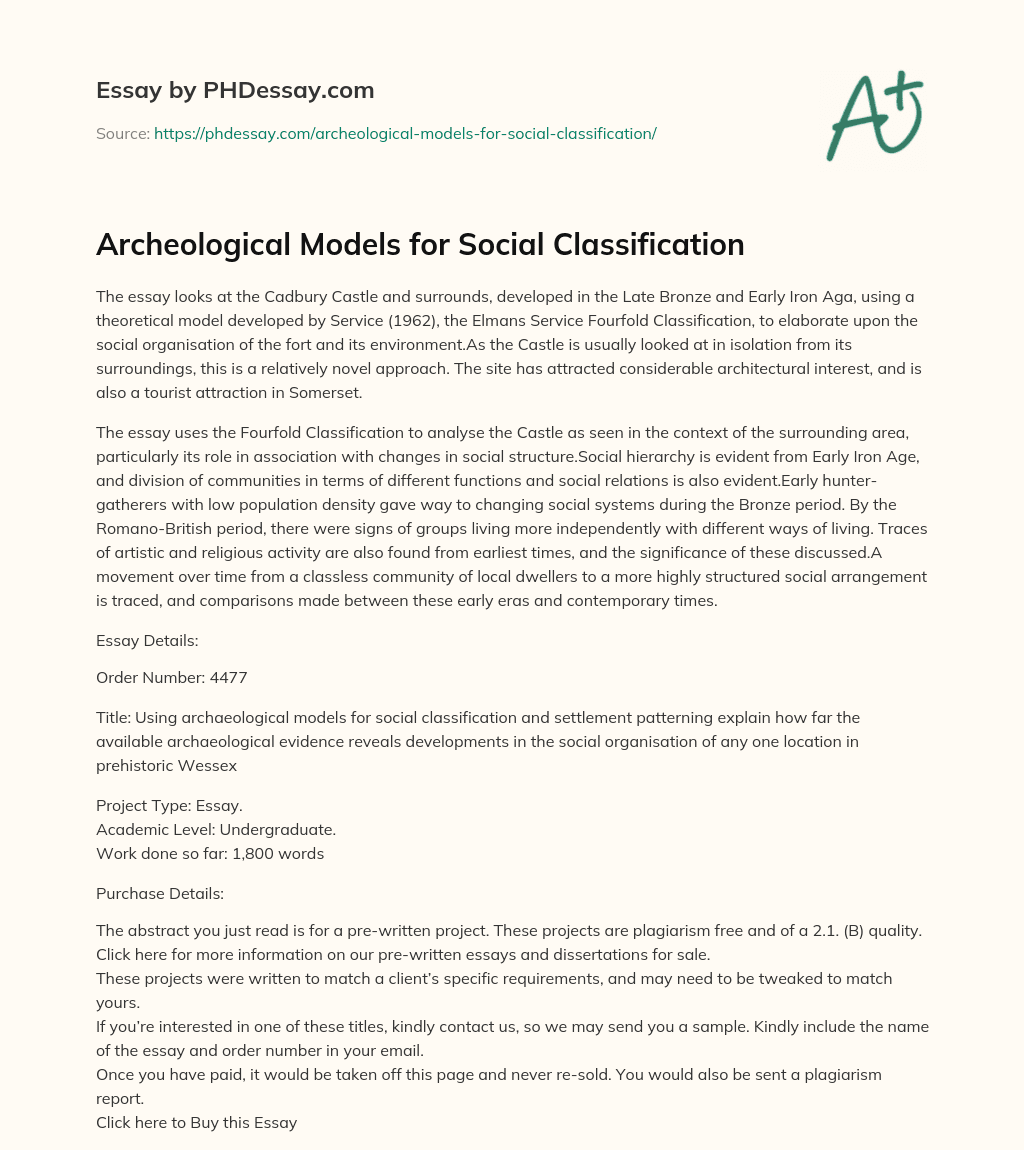 Archeological Models for Social Classification essay