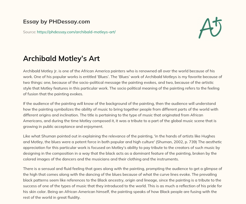 Archibald Motley’s Art essay