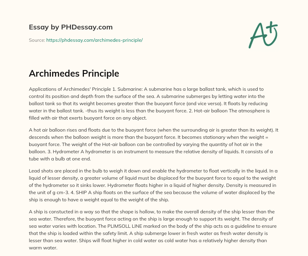 Archimedes Principle essay