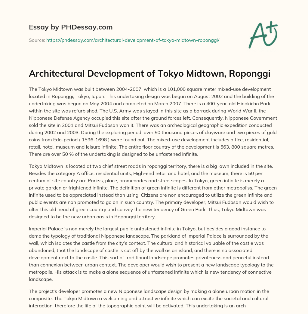 Architectural Development of Tokyo Midtown, Roponggi essay