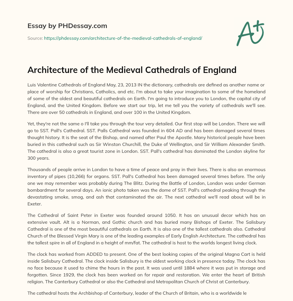 Architecture of the Medieval Cathedrals of England essay