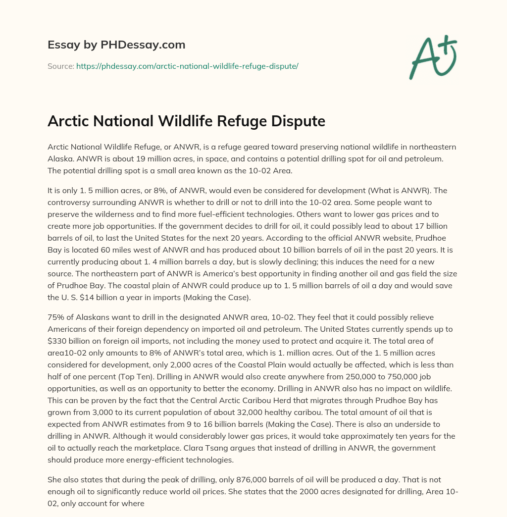 Arctic National Wildlife Refuge Dispute essay