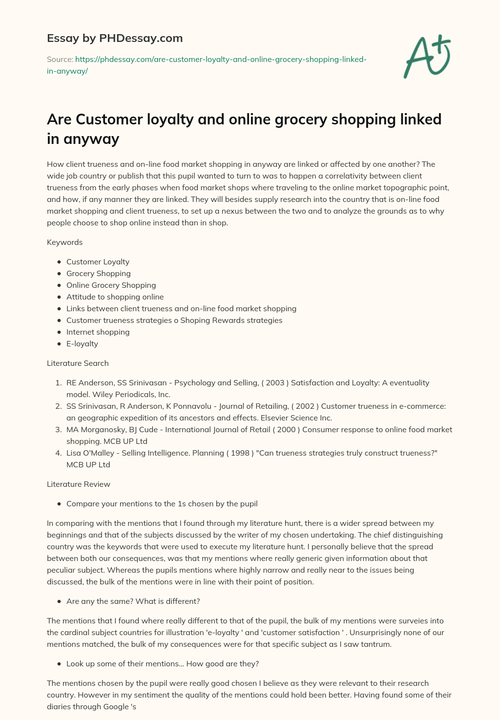 Are Customer loyalty and online grocery shopping linked in anyway essay
