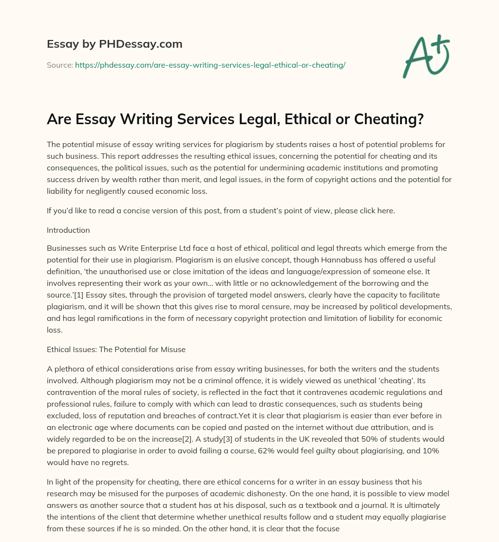 Are Essay Writing Services Legal, Ethical or Cheating? essay