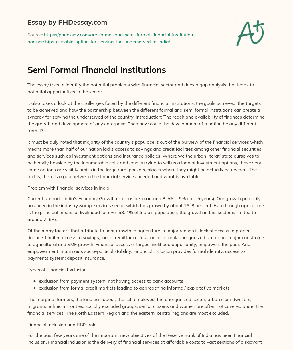 Semi Formal Financial Institutions essay