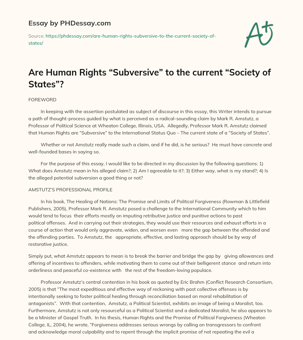 Are Human Rights “Subversive” to the current “Society of States”? essay