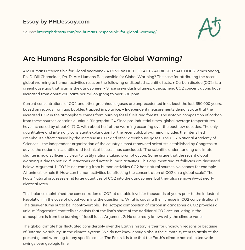 Are Humans Responsible for Global Warming? essay