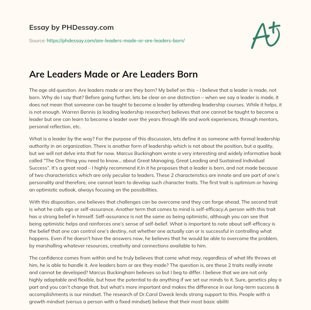 Are Leaders Made or Are Leaders Born essay