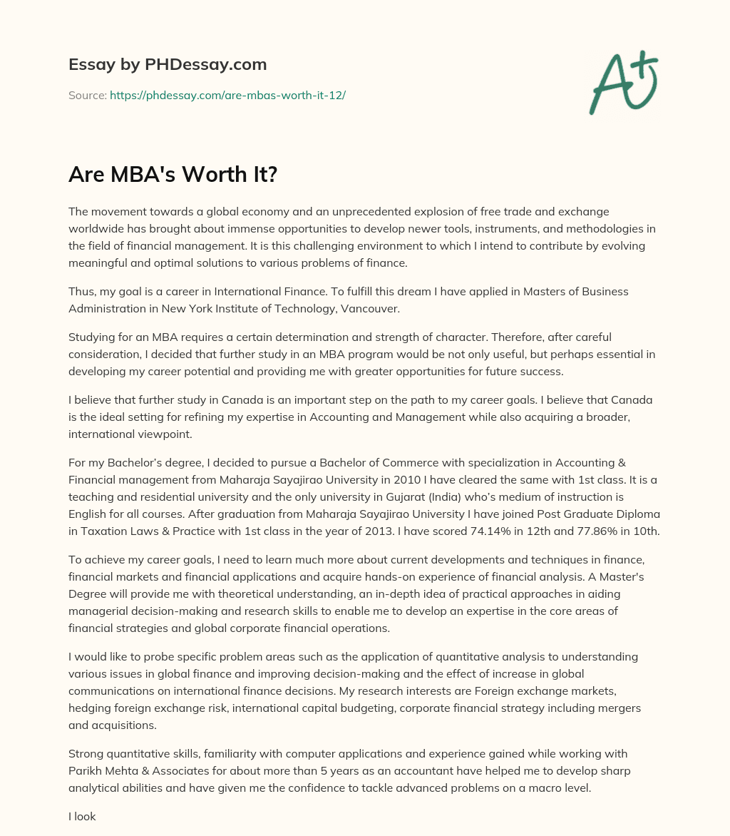 Are MBA’s Worth It? essay
