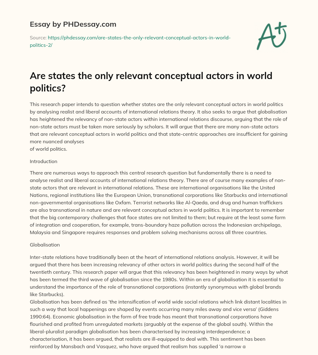 Are states the only relevant conceptual actors in world politics? essay