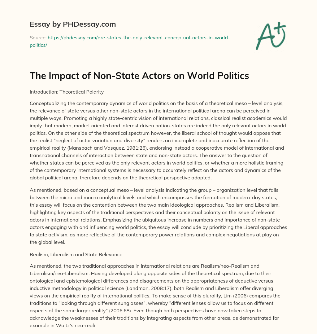 The Impact of Non-State Actors on World Politics - PHDessay.com