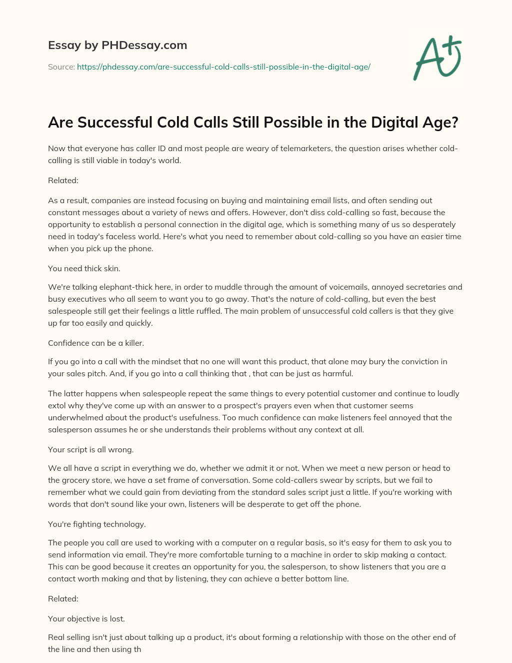 Are Successful Cold Calls Still Possible in the Digital Age? essay