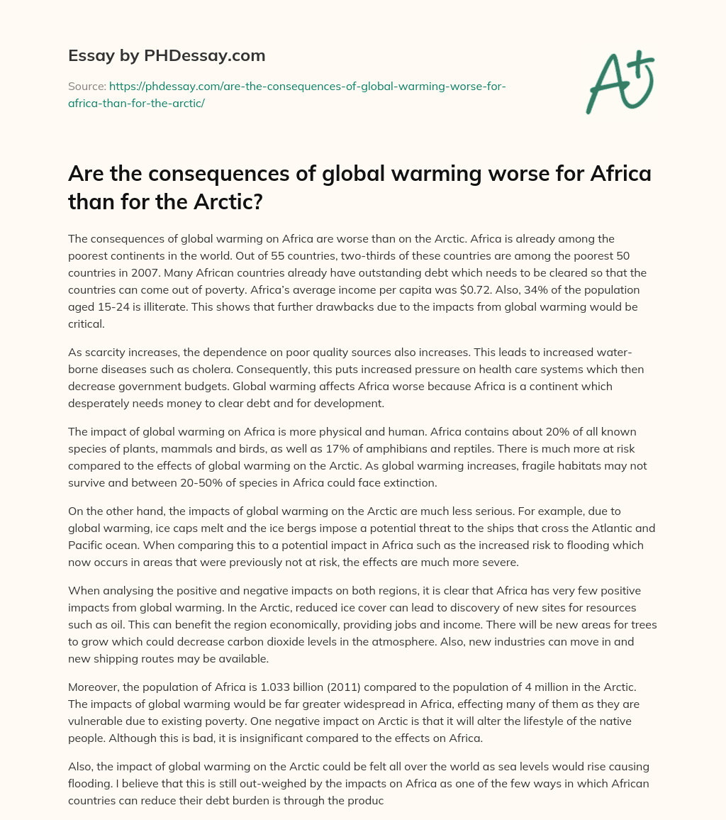 Are the consequences of global warming worse for Africa than for the Arctic? essay