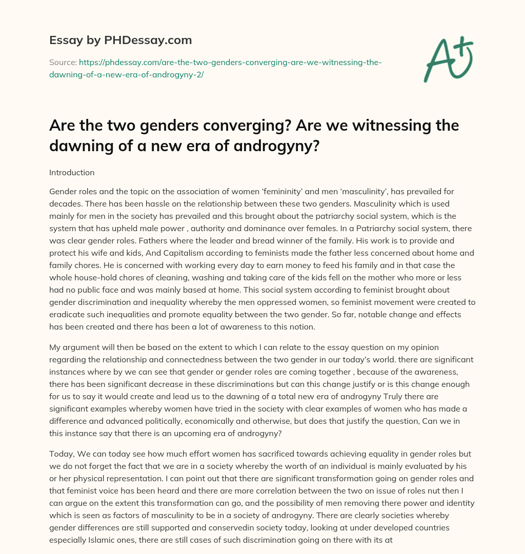 Are the two genders converging? Are we witnessing the dawning of a new era of androgyny? essay