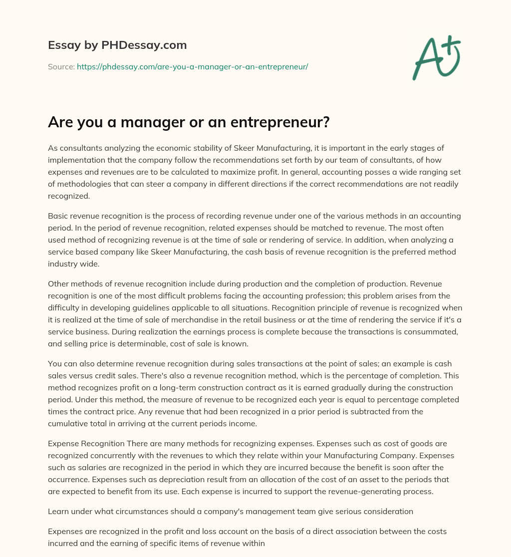 Are you a manager or an entrepreneur? essay