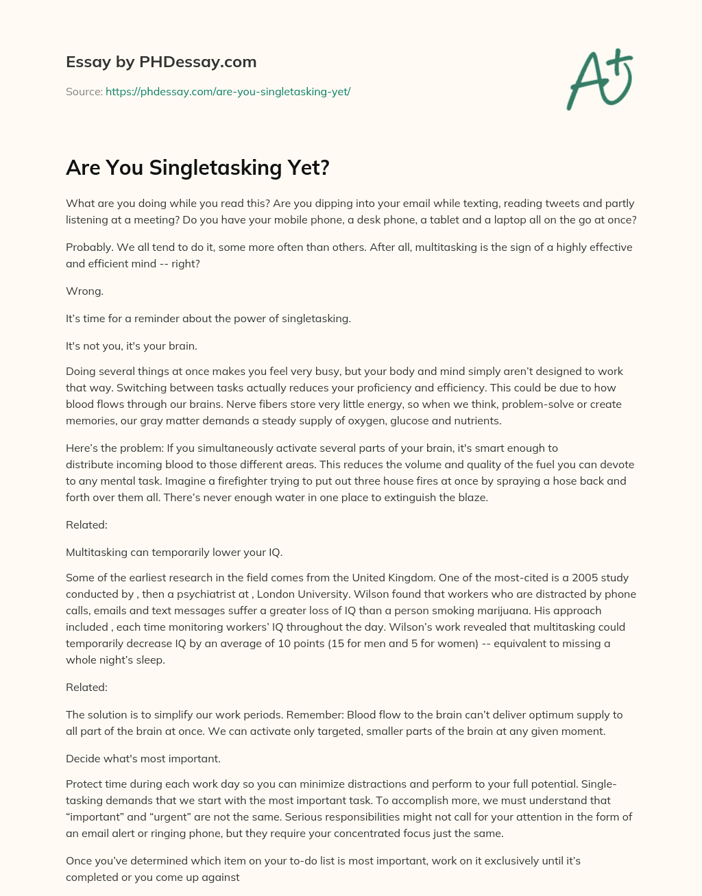 Are You Singletasking Yet? essay