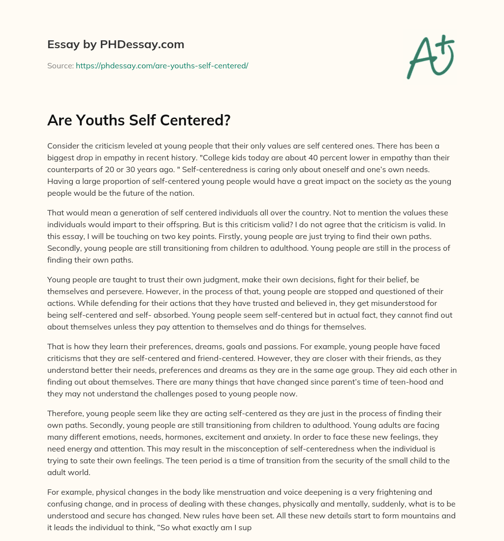 Are Youths Self Centered? essay