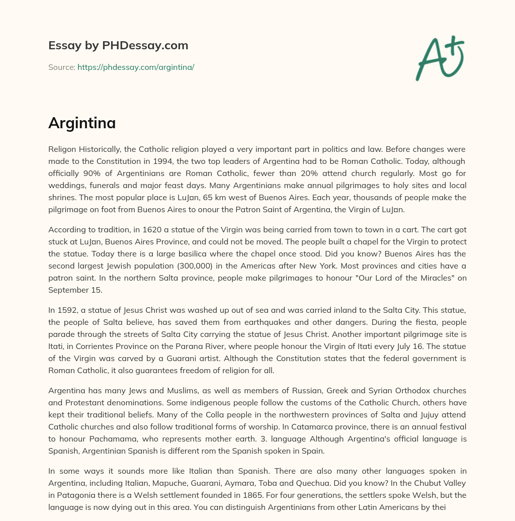 Religious traditions and practices in Argentina essay