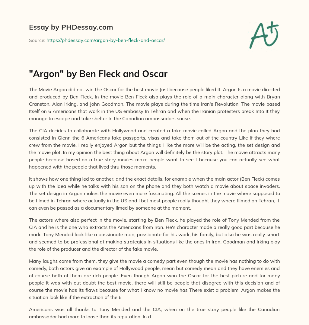 “Argon” by Ben Fleck and Oscar essay