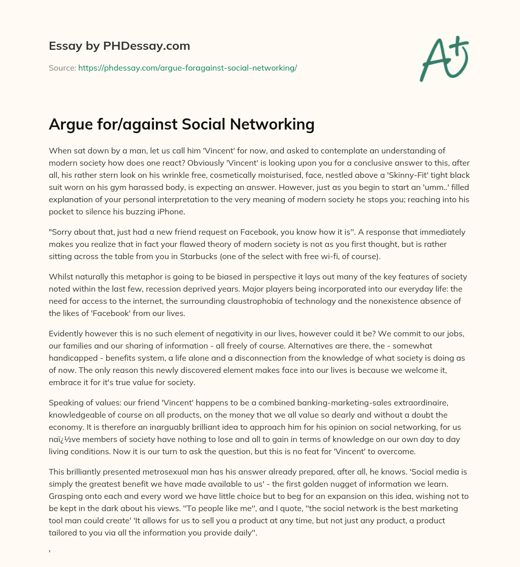 Argue for/against Social Networking essay